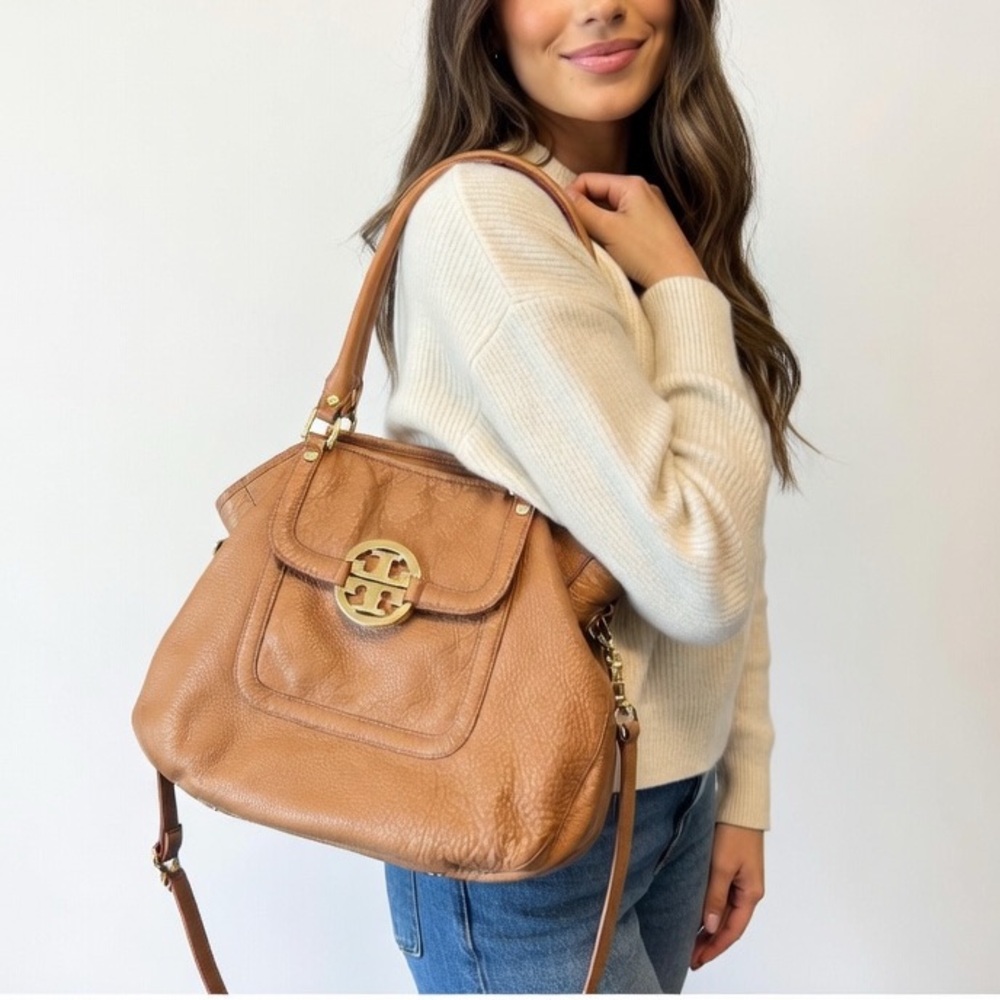 Tory Burch Tan Leather Shoulder Crossbody Bag Purse Tote